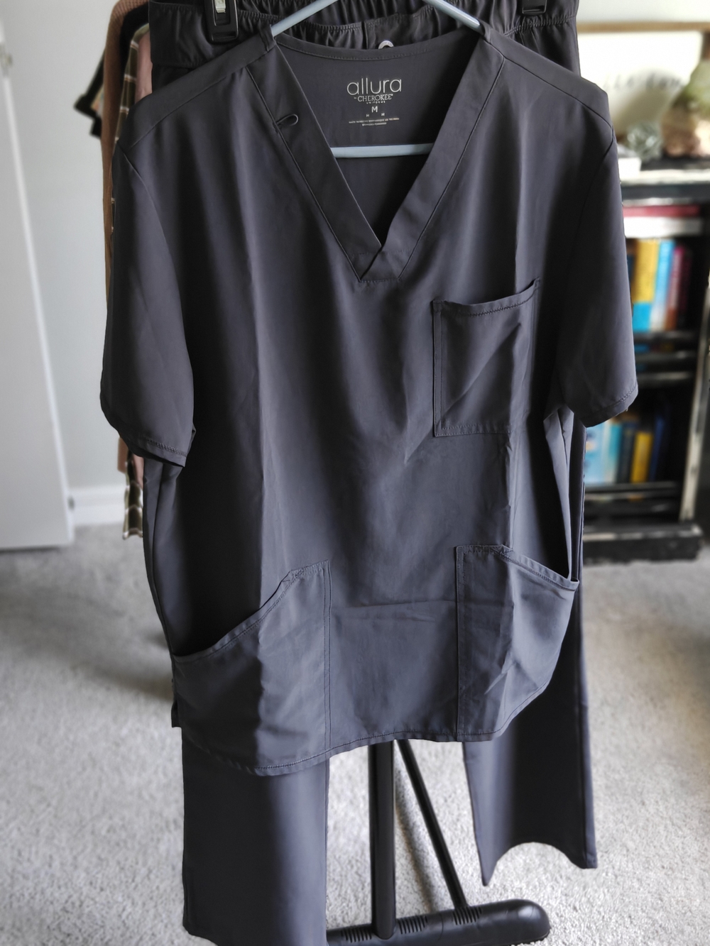 Cherokee Allura V-Neck Scrub Top & Bottoms in Charcoal